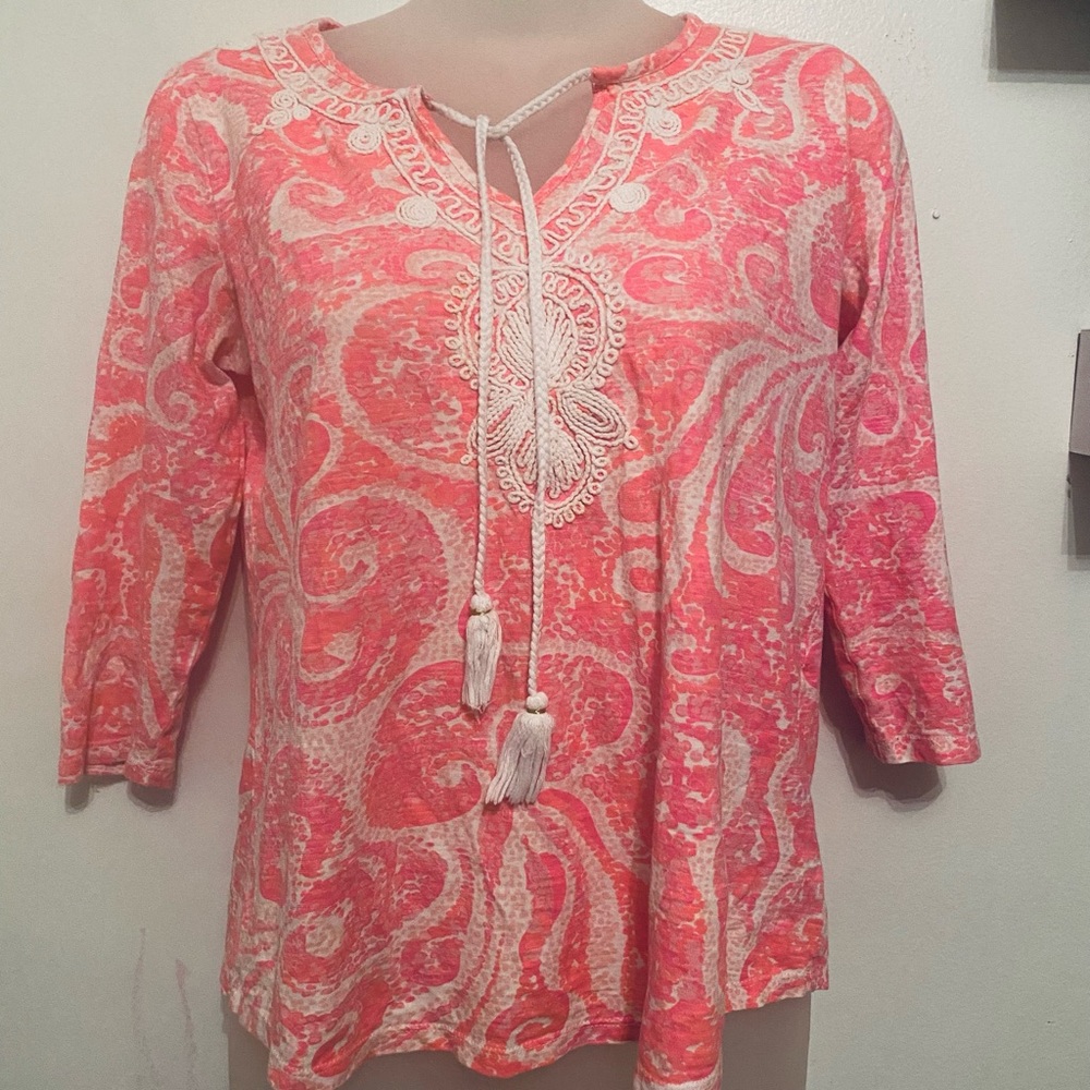 Lilly Pulitzer Pink drawstring front Blouse size XS